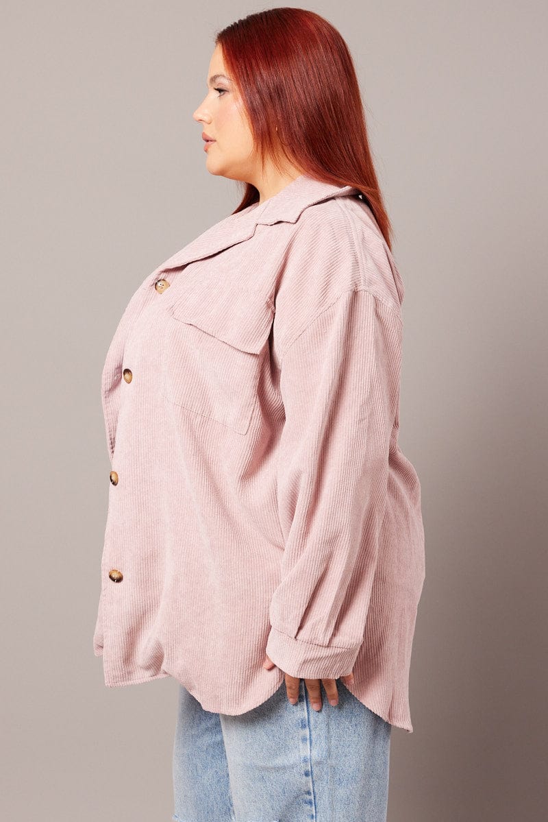 Pink Relaxed Shirt Long Sleeve Corduroy for YouandAll Fashion