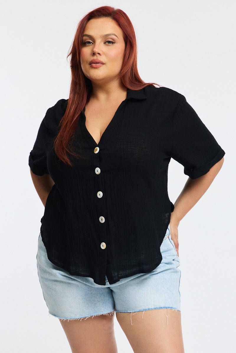 Black Relaxed Shirt Short Sleeve for YouandAll Fashion