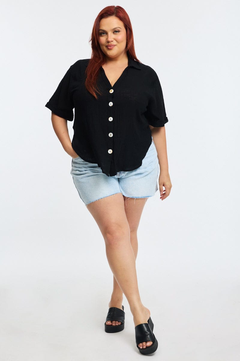 Black Relaxed Shirt Short Sleeve for YouandAll Fashion