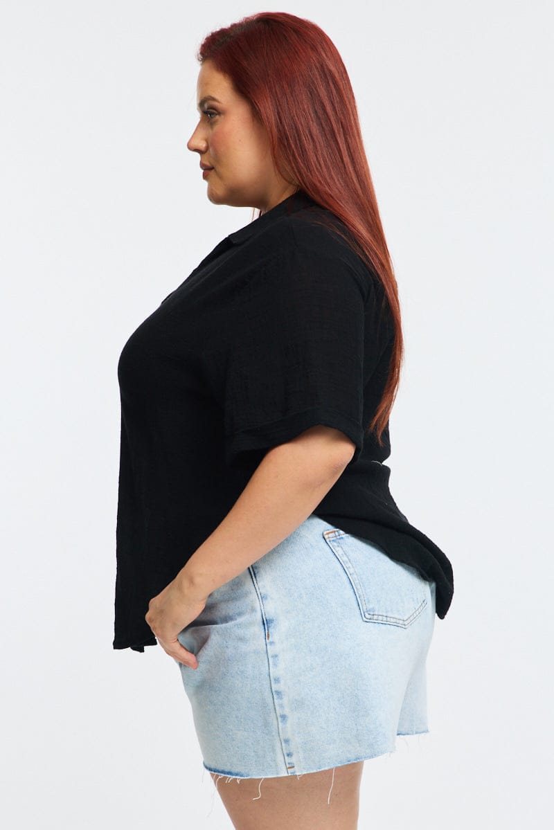 Black Relaxed Shirt Short Sleeve for YouandAll Fashion