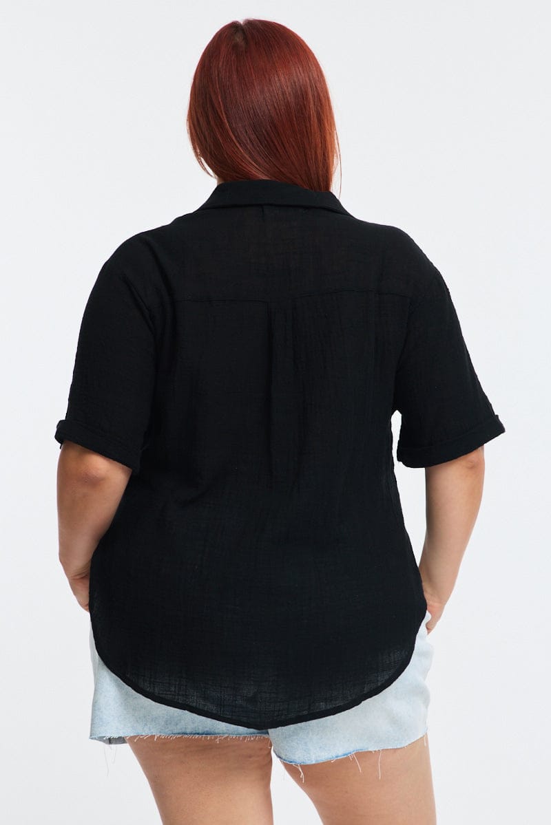 Black Relaxed Shirt Short Sleeve for YouandAll Fashion