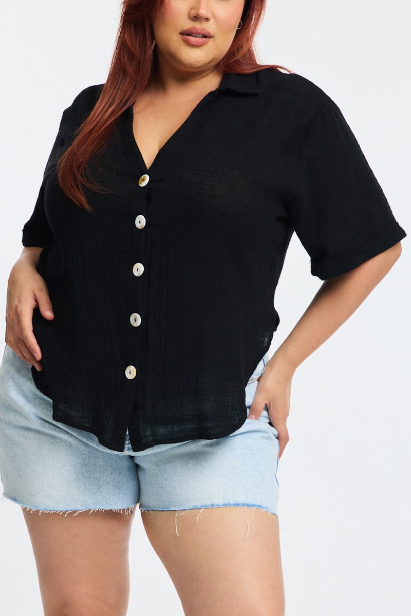 Black Relaxed Shirt Short Sleeve for YouandAll Fashion