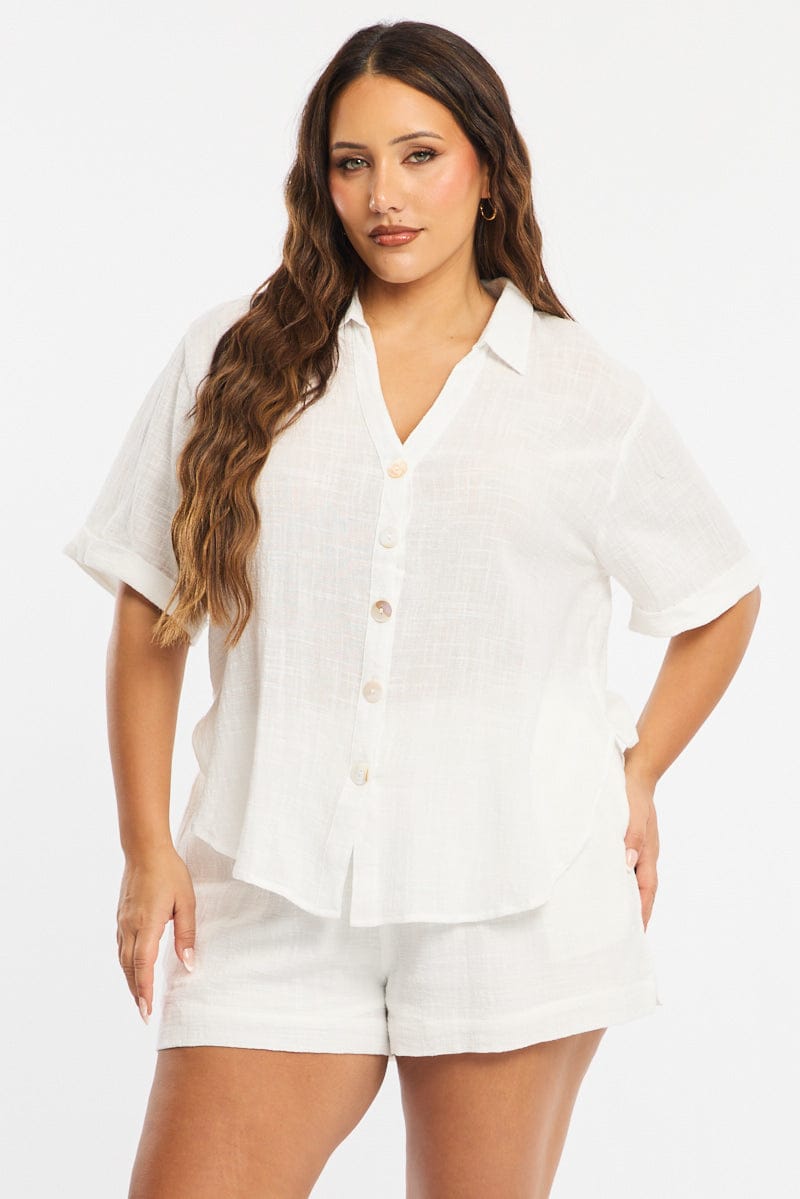 White Relaxed Shirt Short Sleeve for YouandAll Fashion