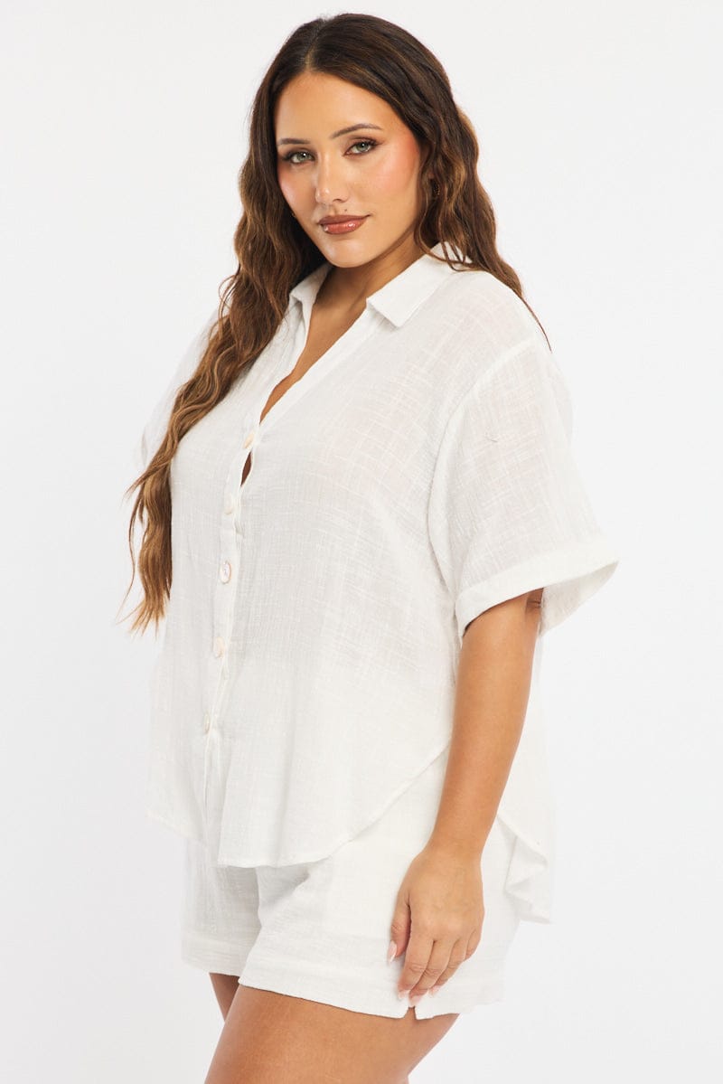 White Relaxed Shirt Short Sleeve for YouandAll Fashion