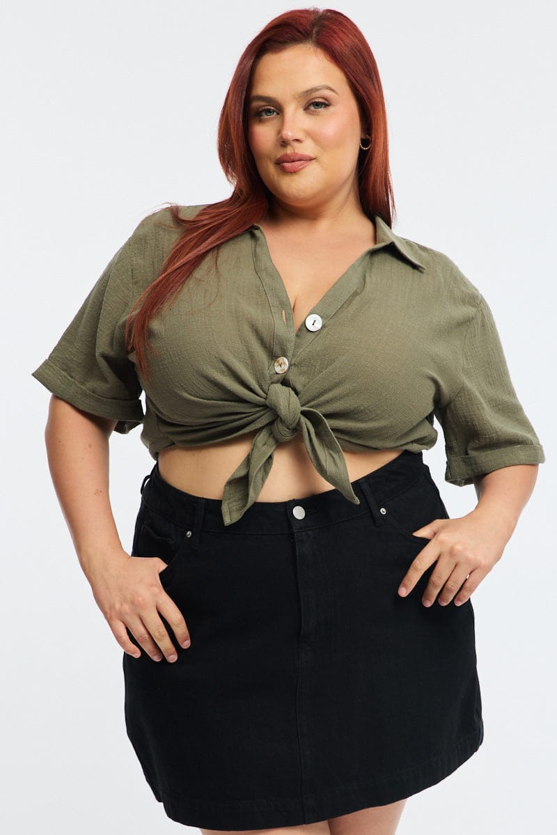 Green Relaxed Shirt Short Sleeve for YouandAll Fashion