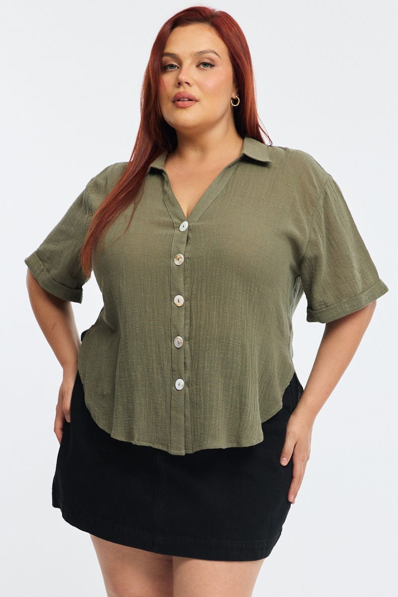Green Relaxed Shirt Short Sleeve for YouandAll Fashion