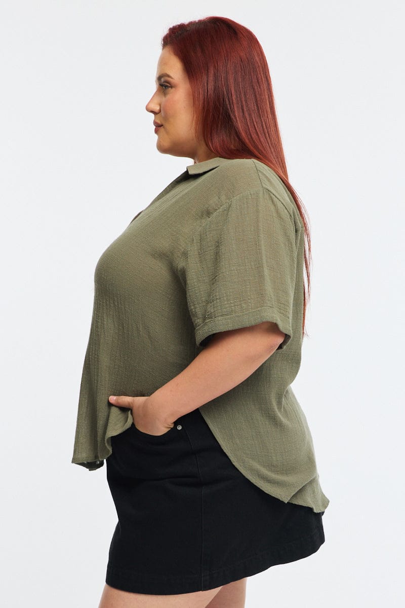 Green Relaxed Shirt Short Sleeve for YouandAll Fashion