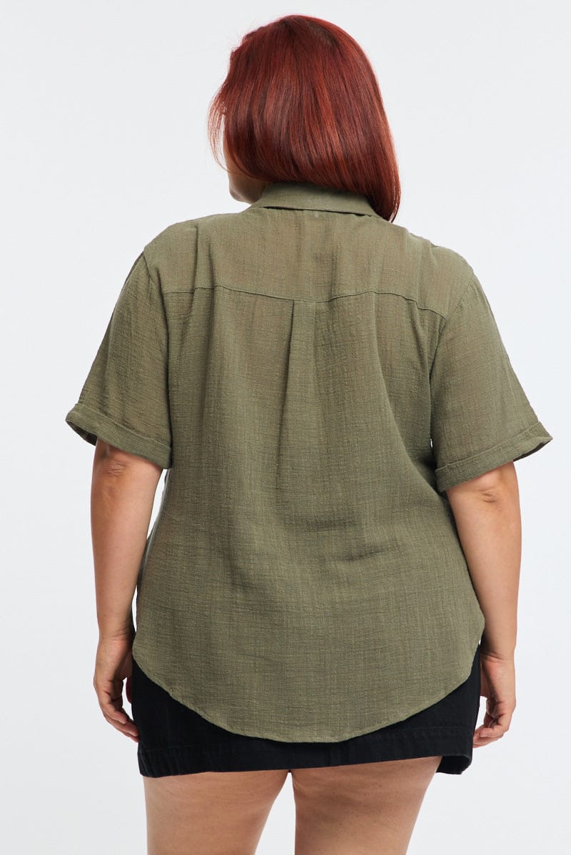 Green Relaxed Shirt Short Sleeve for YouandAll Fashion