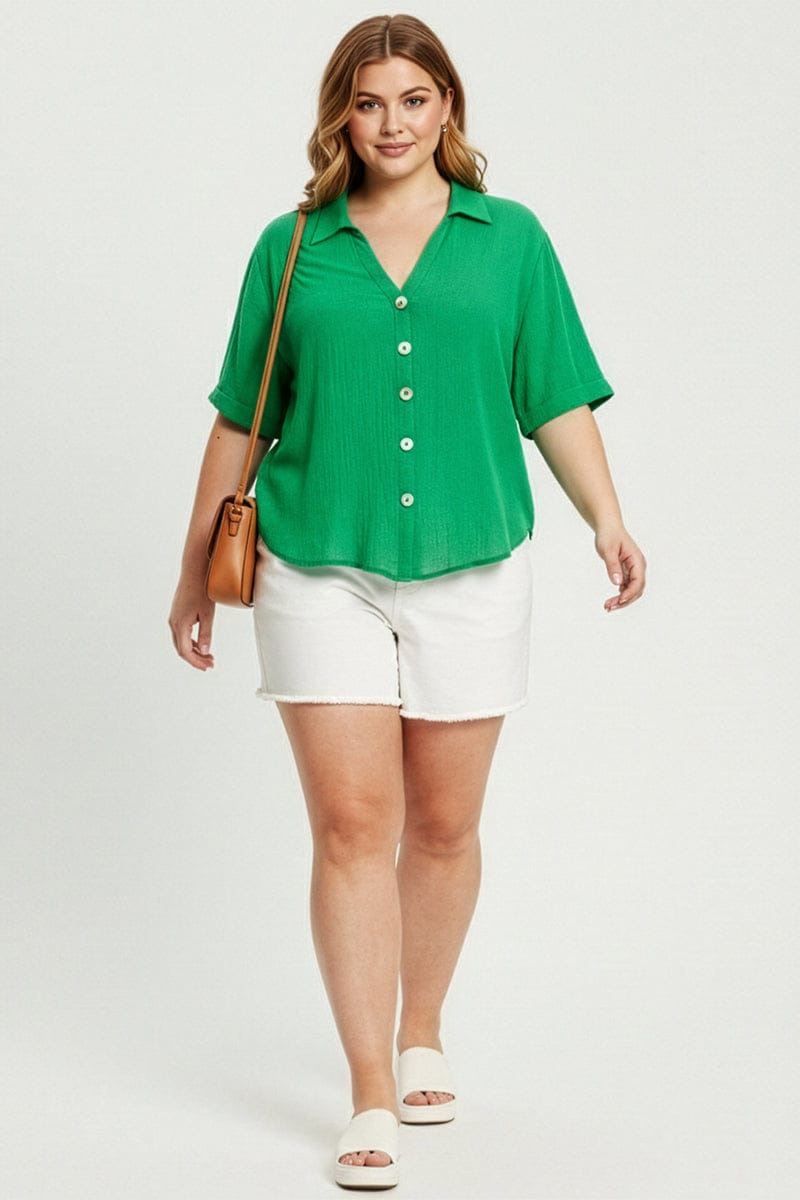 Green Relaxed Shirt Short Sleeve for YouandAll Fashion