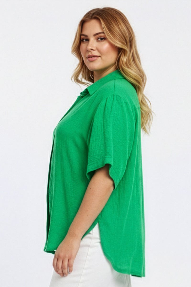 Green Relaxed Shirt Short Sleeve for YouandAll Fashion