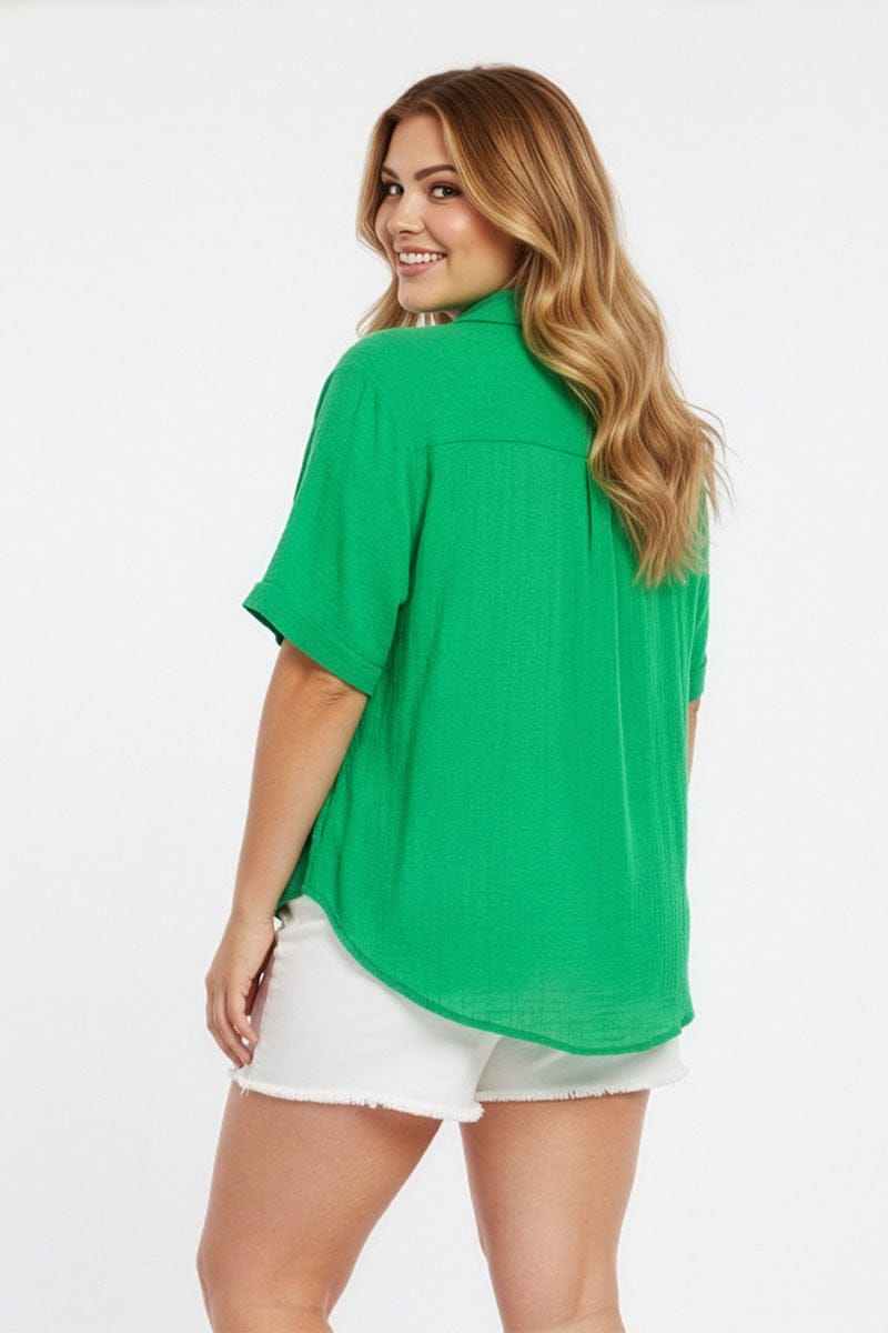 Green Relaxed Shirt Short Sleeve for YouandAll Fashion