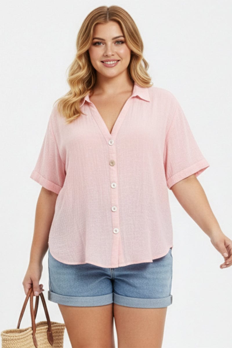 Pink Relaxed Shirt Short Sleeve for YouandAll Fashion