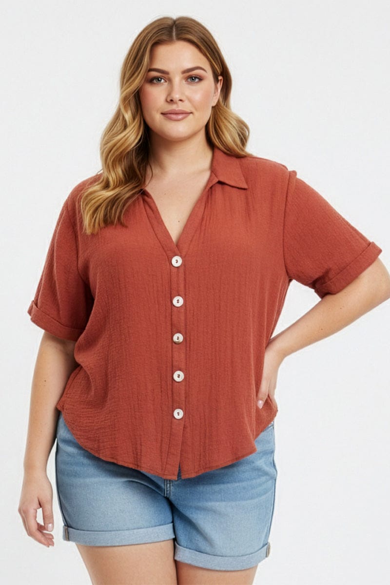 Brown Relaxed Shirt Short Sleeve for YouandAll Fashion