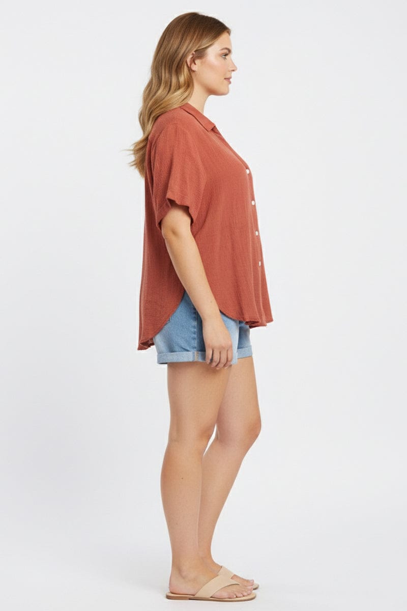 Brown Relaxed Shirt Short Sleeve for YouandAll Fashion