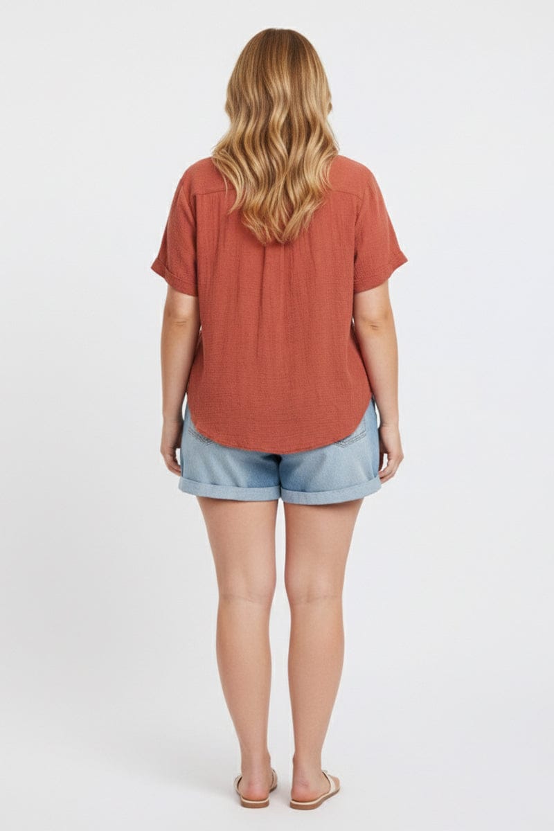 Brown Relaxed Shirt Short Sleeve for YouandAll Fashion