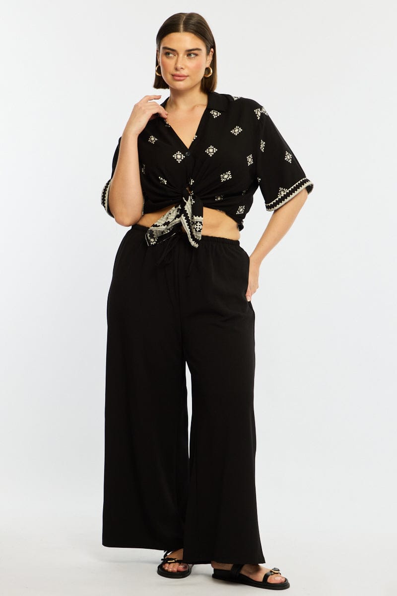 Black Boho Relaxed Shirt Short Sleeve for YouandAll Fashion
