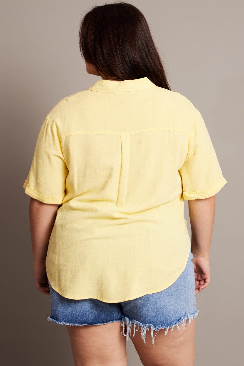 Yellow Relaxed Shirt Short Sleeve Linen Blend for YouandAll Fashion