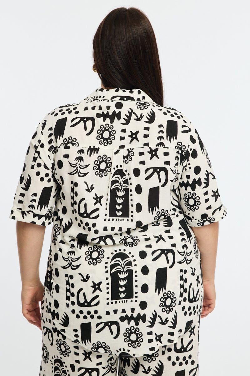 White Abstract Relaxed Shirt Short Sleeve for YouandAll Fashion