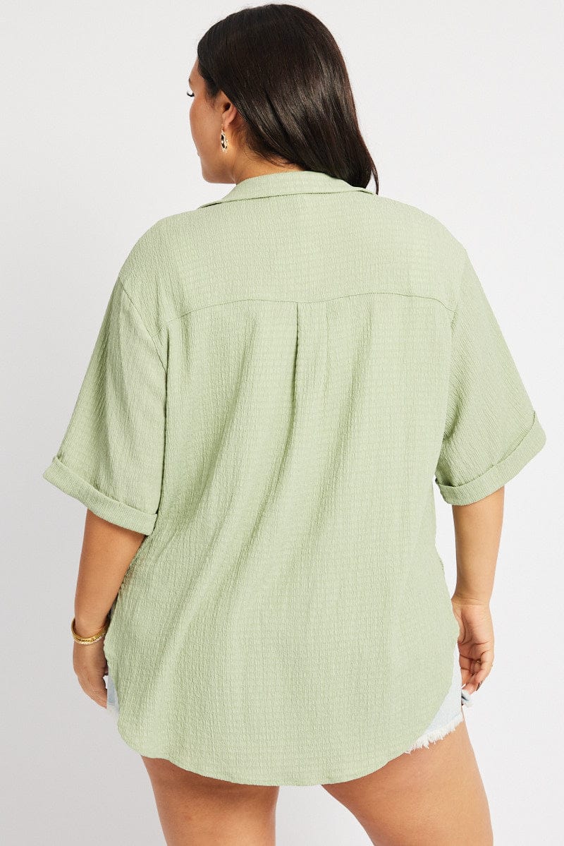 Green Relaxed Shirt Short Sleeve Textured for YouandAll Fashion