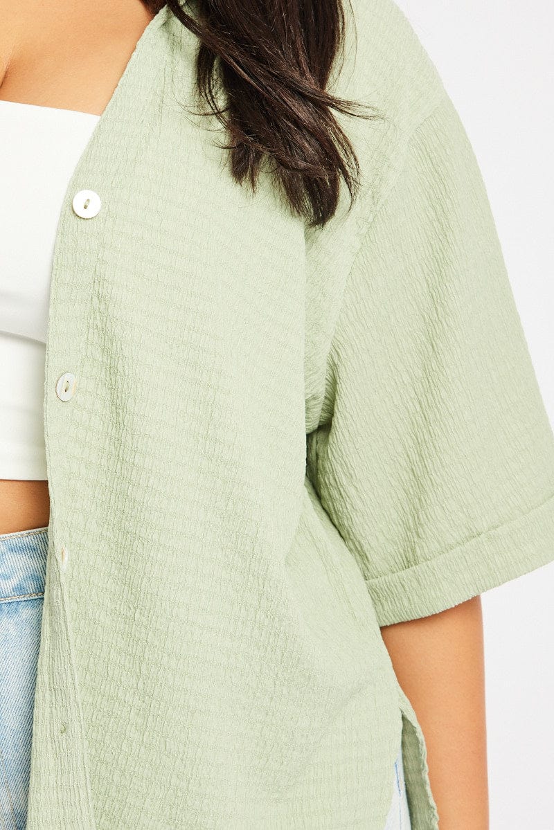 Green Relaxed Shirt Short Sleeve Textured for YouandAll Fashion