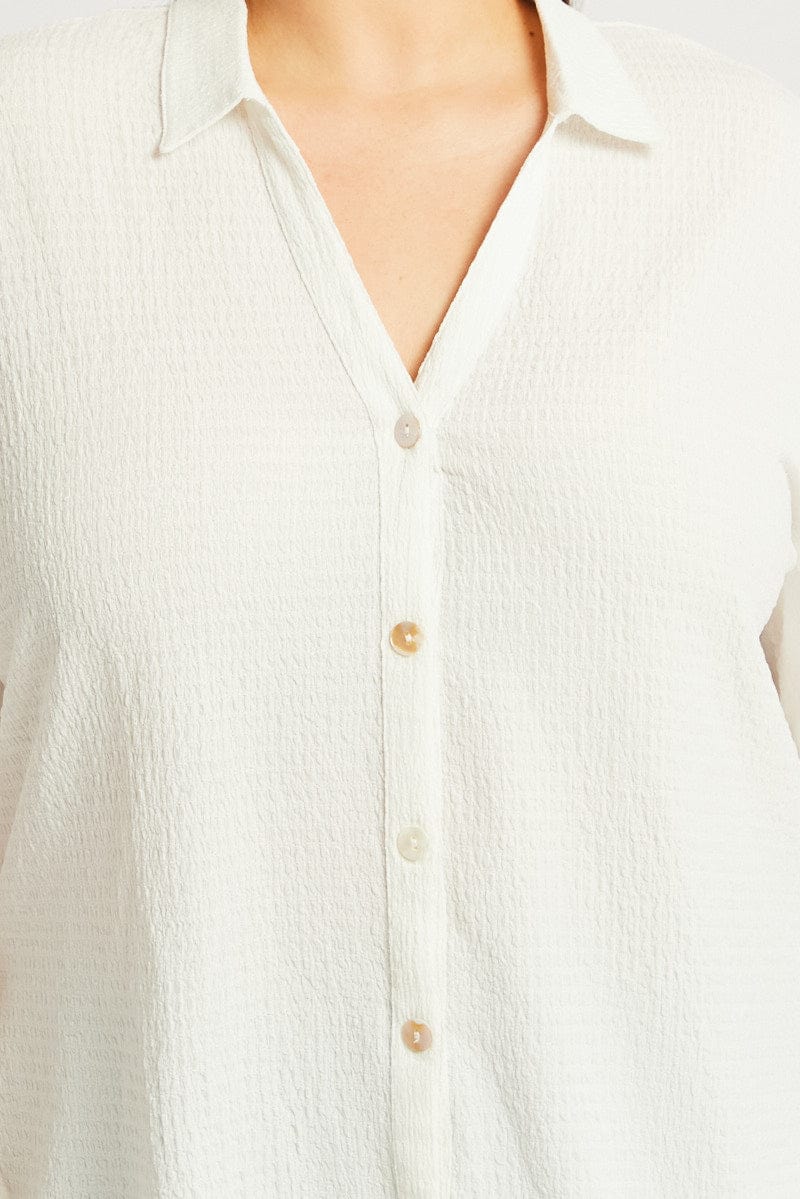 White Relaxed Shirt Short Sleeve Textured for YouandAll Fashion