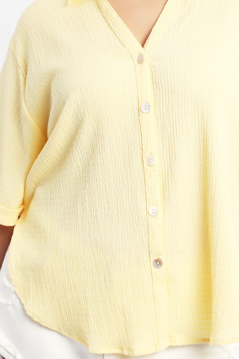 Yellow Textured Shirt Short Sleeve for YouandAll Fashion