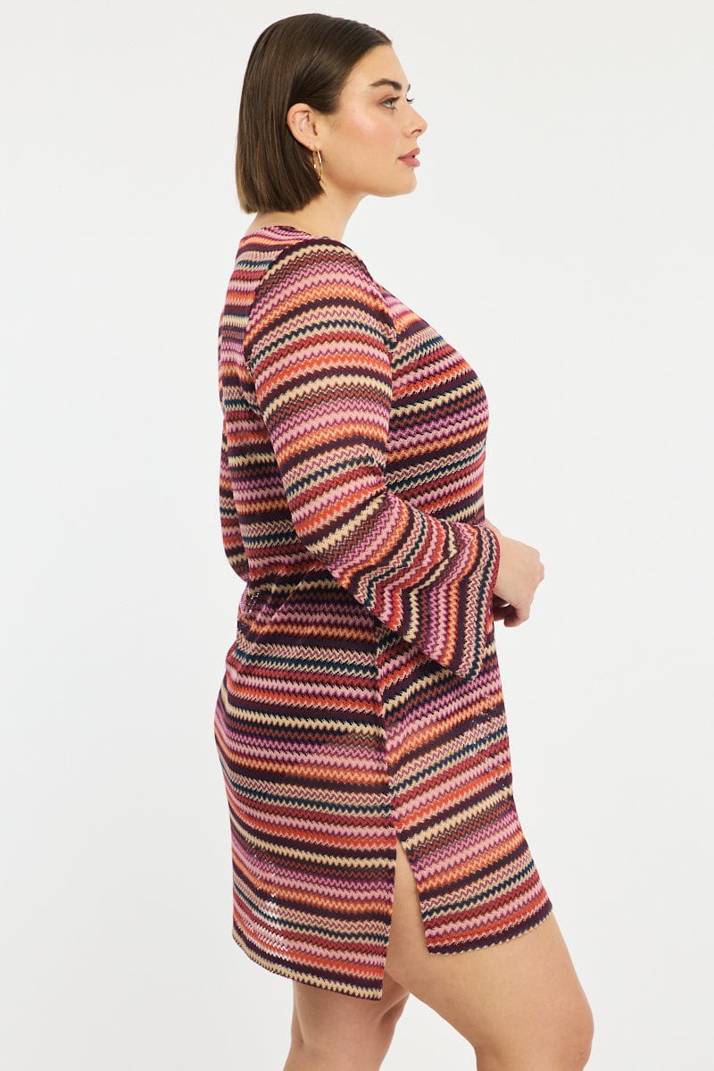 Multi Aztec Beach Cover Up Long Sleeve Long Top for YouandAll Fashion