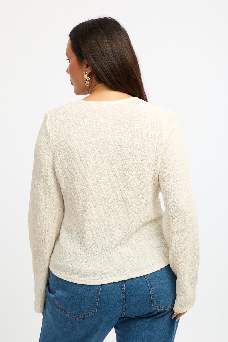 White Tie Front Top Long Sleeve for YouandAll Fashion