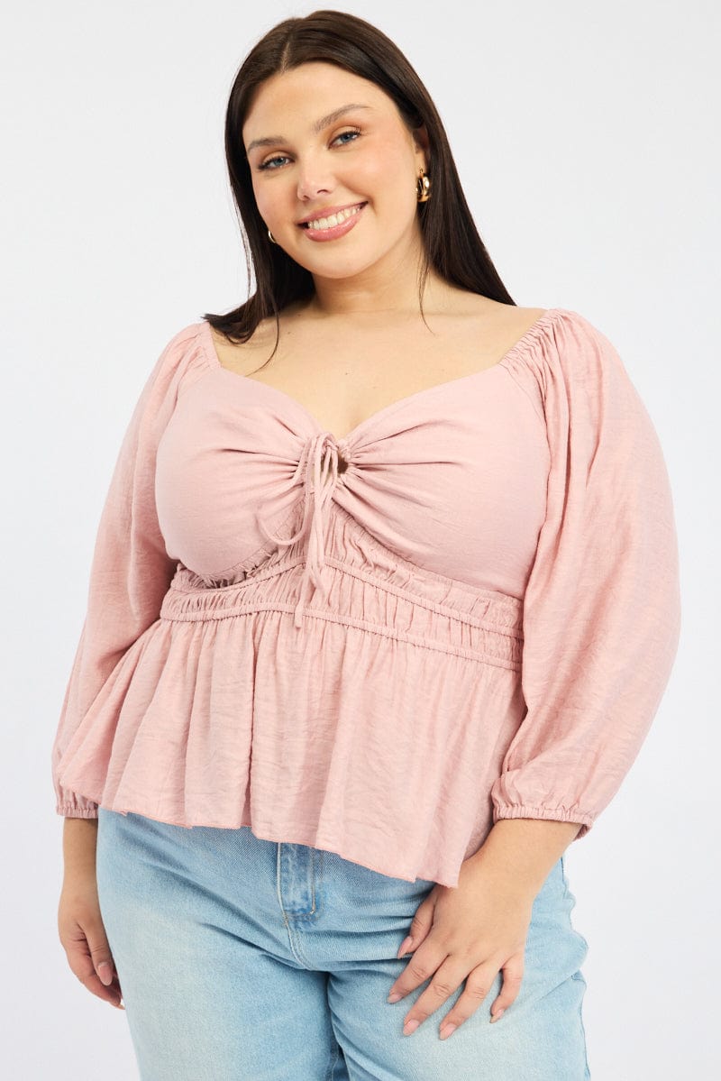 Pink Peplum Top Ruched Bust for YouandAll Fashion