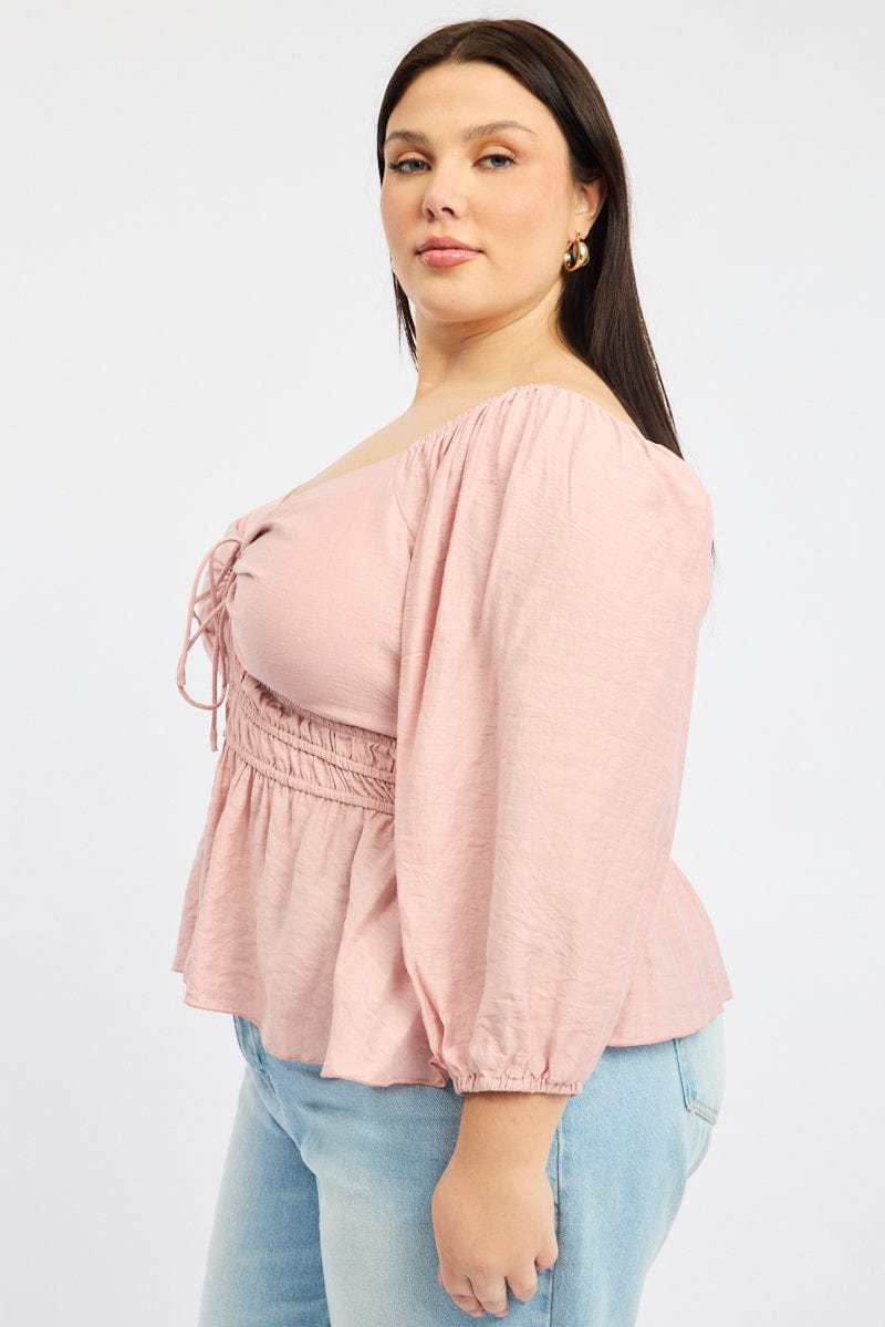 Pink Peplum Top Ruched Bust for YouandAll Fashion