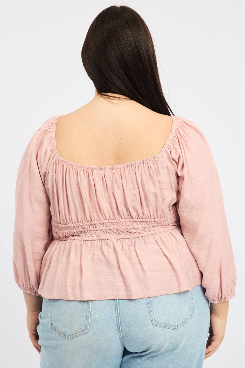 Pink Peplum Top Ruched Bust for YouandAll Fashion