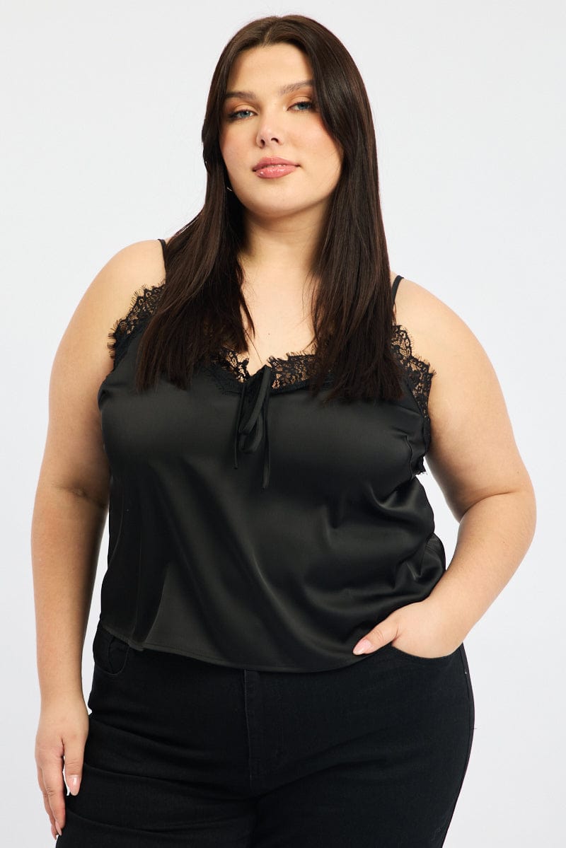 Black Satin Cami Top for YouandAll Fashion