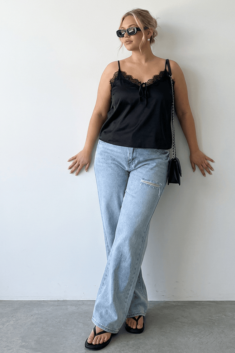 Black Satin Cami Top for YouandAll Fashion