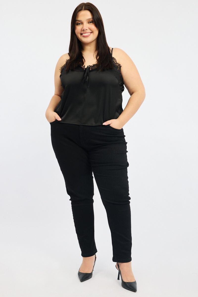 Black Satin Cami Top for YouandAll Fashion