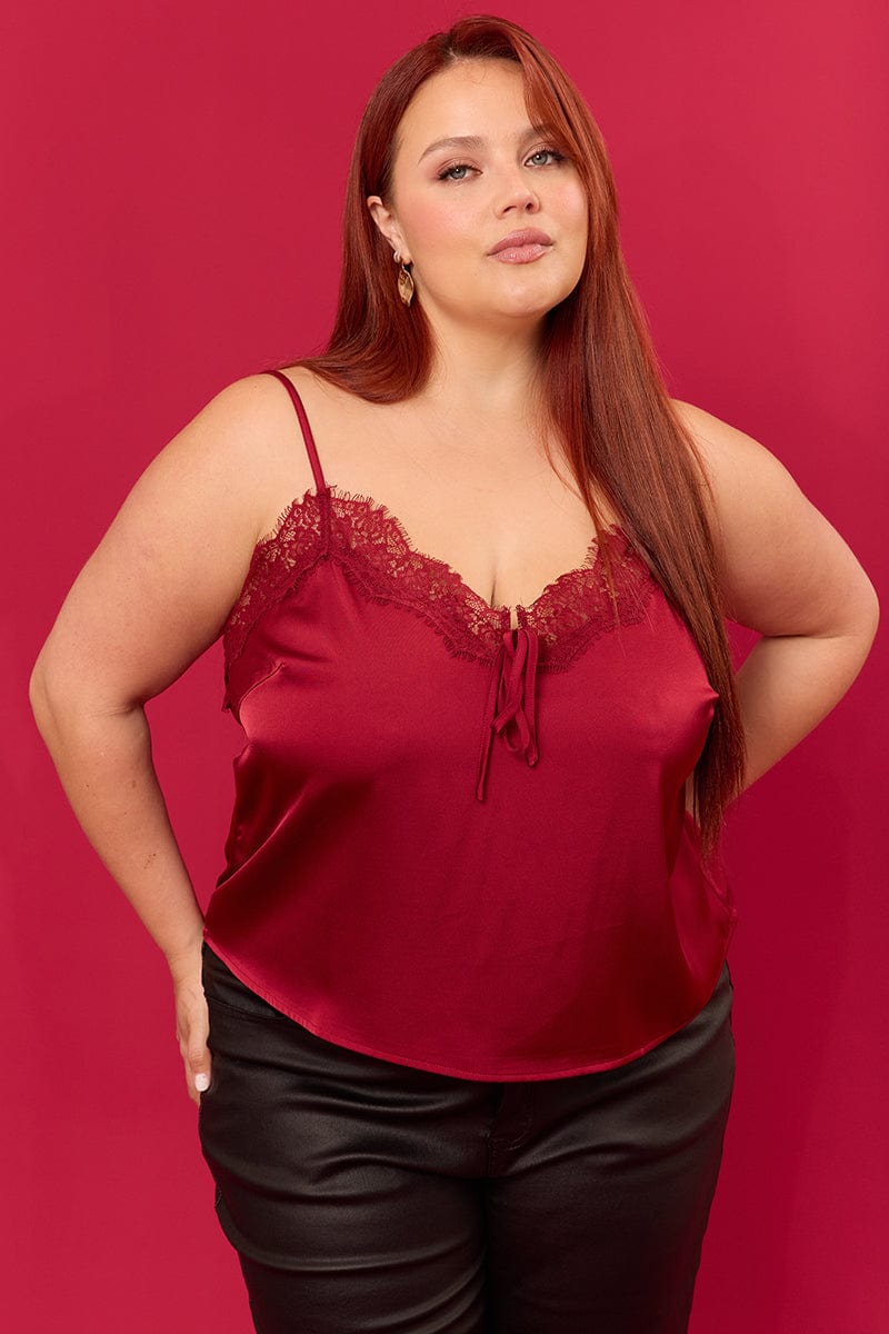 Red Satin Cami Top for YouandAll Fashion