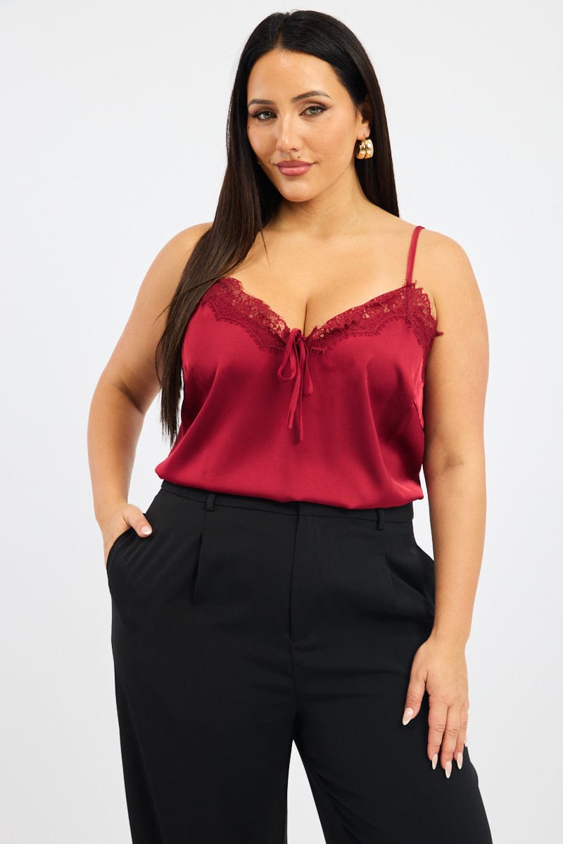 Red Satin Cami Top for YouandAll Fashion