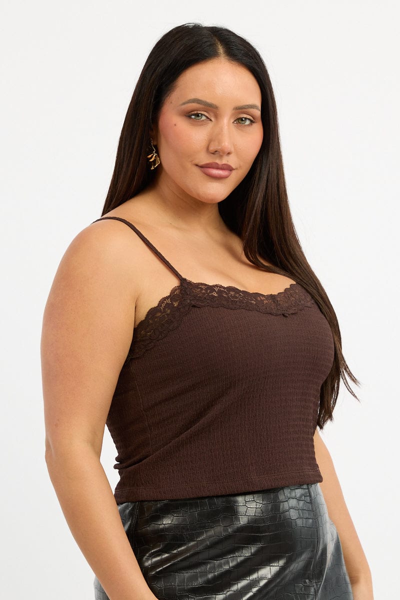 Brown Lace Cami Top Textured for YouandAll Fashion