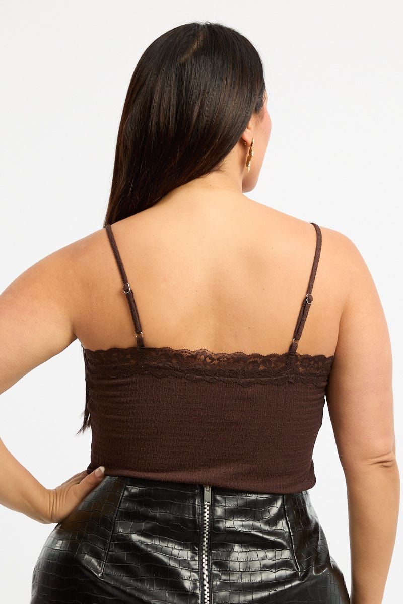 Brown Lace Cami Top Textured for YouandAll Fashion