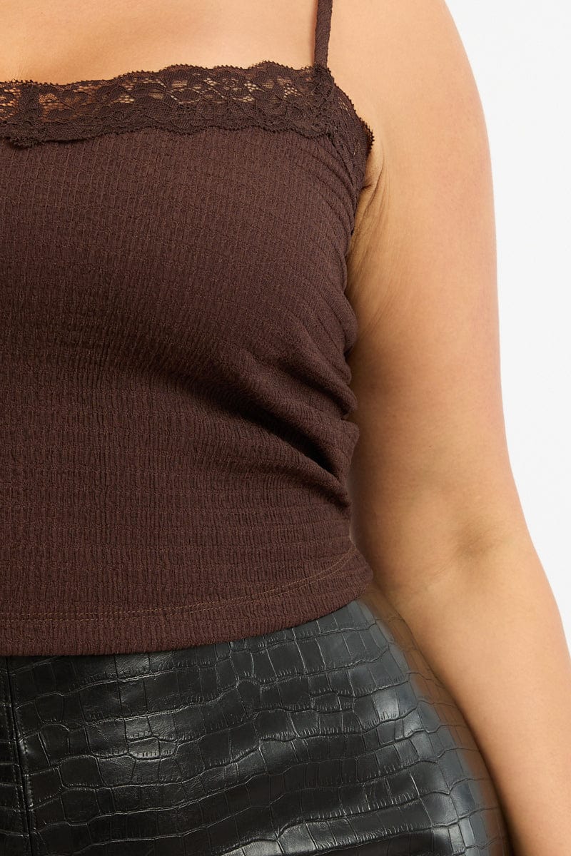 Brown Lace Cami Top Textured for YouandAll Fashion