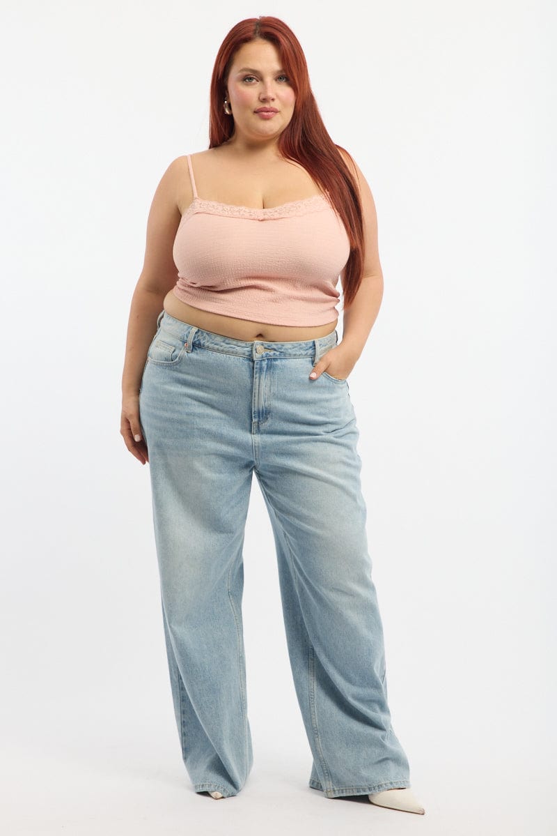 Pink Lace Cami Top Textured for YouandAll Fashion