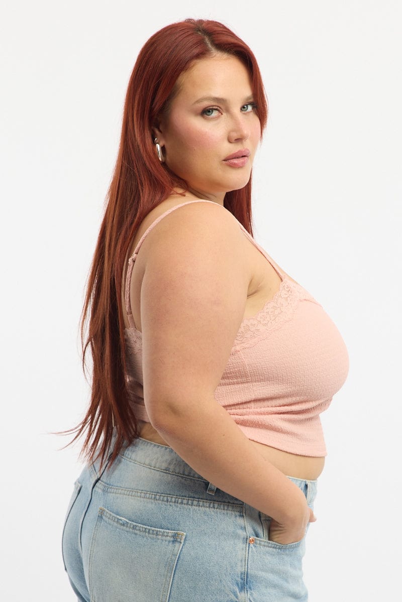 Pink Lace Cami Top Textured for YouandAll Fashion