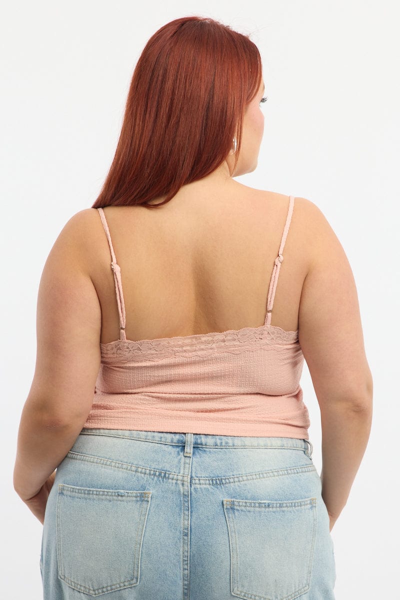 Pink Lace Cami Top Textured for YouandAll Fashion