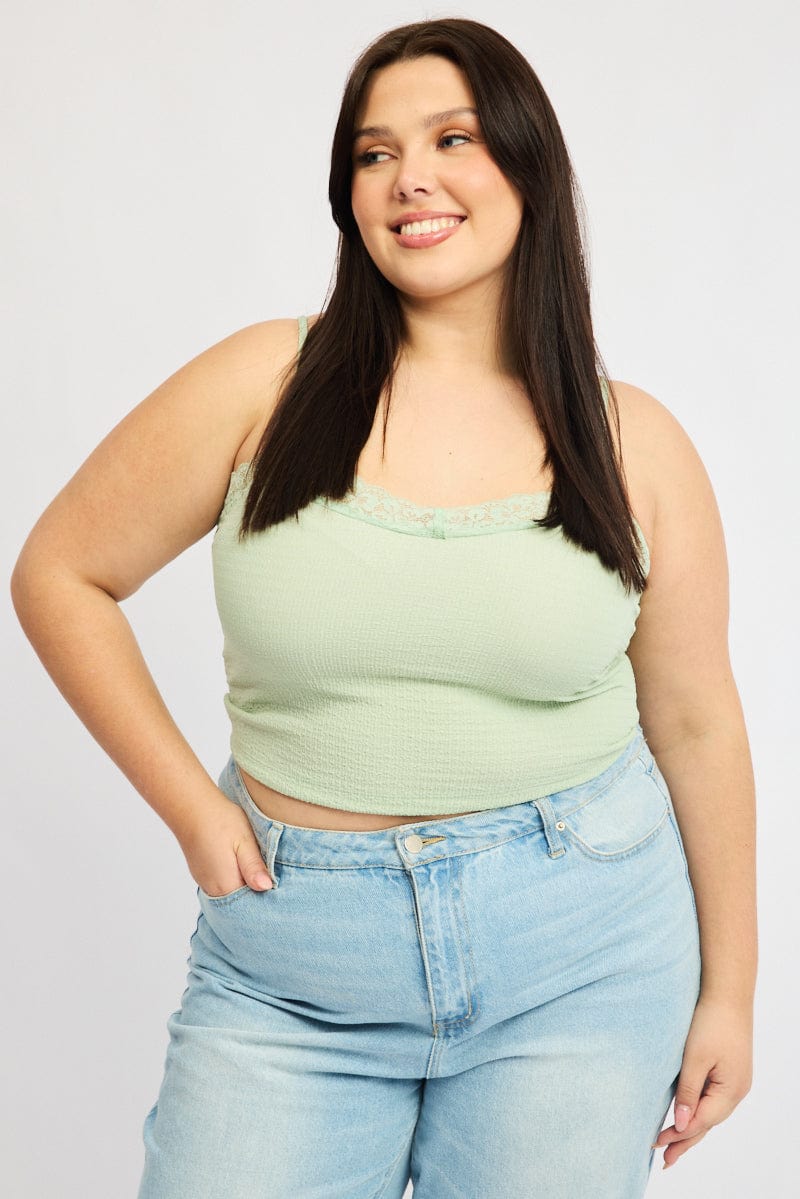 Green Lace Cami Top Textured for YouandAll Fashion