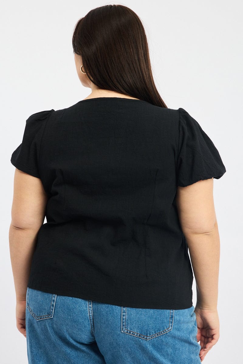 Black Tie Front Top Short Sleeve for YouandAll Fashion