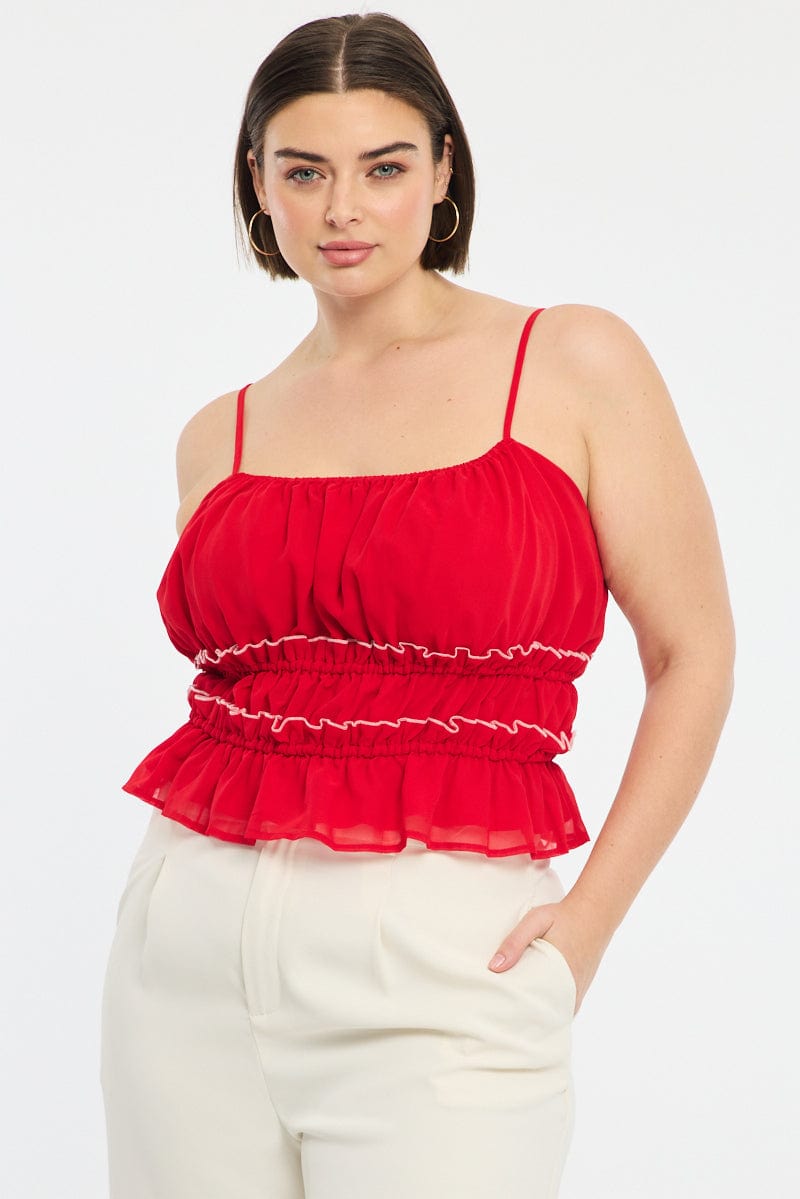 Red Ruched Cami Top for YouandAll Fashion