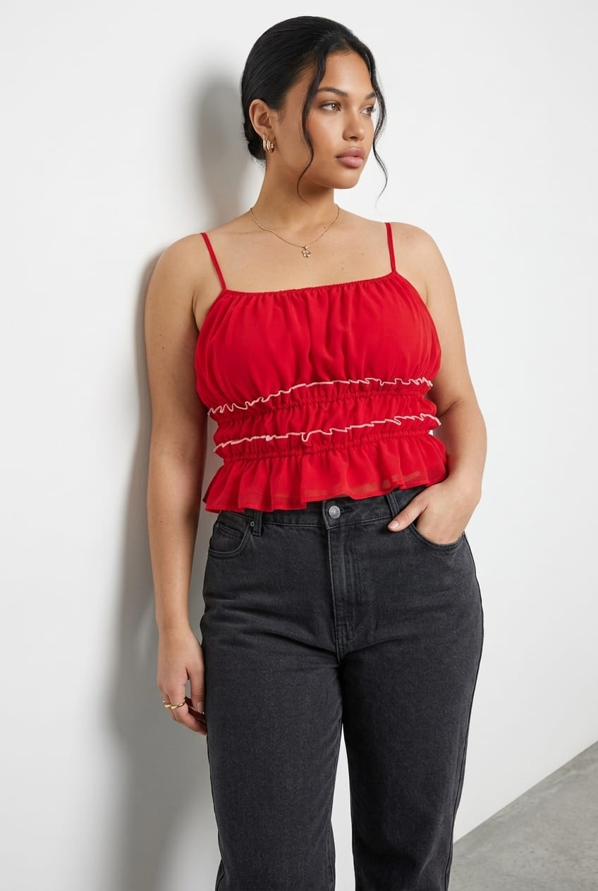Red Ruched Cami Top for YouandAll Fashion