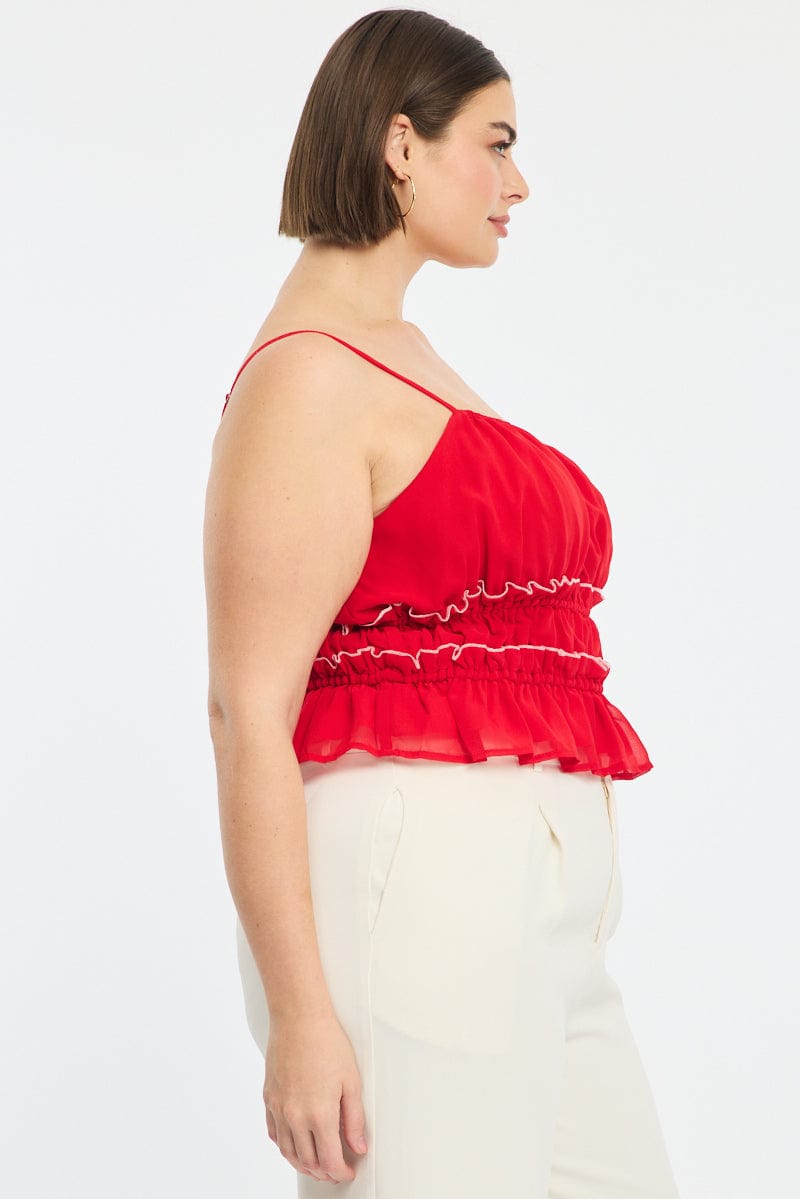 Red Ruched Cami Top for YouandAll Fashion