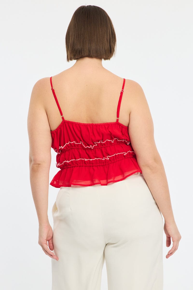 Red Ruched Cami Top for YouandAll Fashion