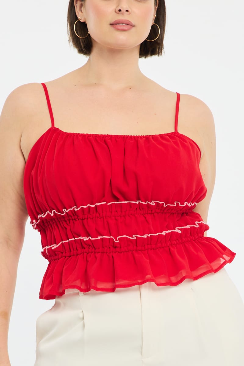 Red Ruched Cami Top for YouandAll Fashion