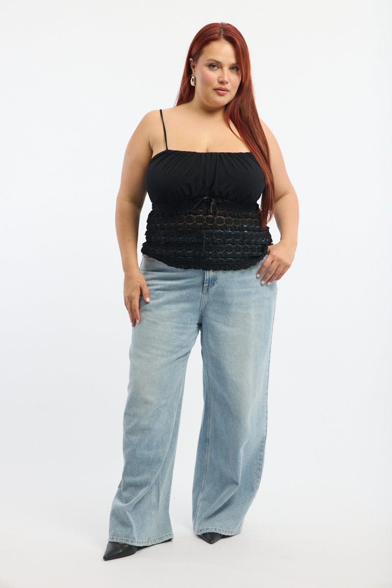 Black Lace Top Sleeveless Ruched Bust for YouandAll Fashion